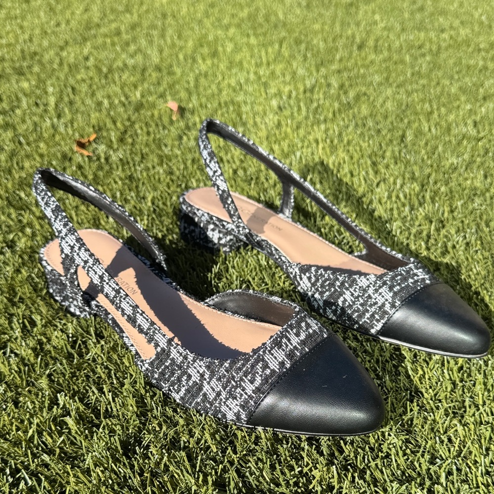 BCBGeneration Black and White Tweed Slingback Heels - Picture 14 of 15